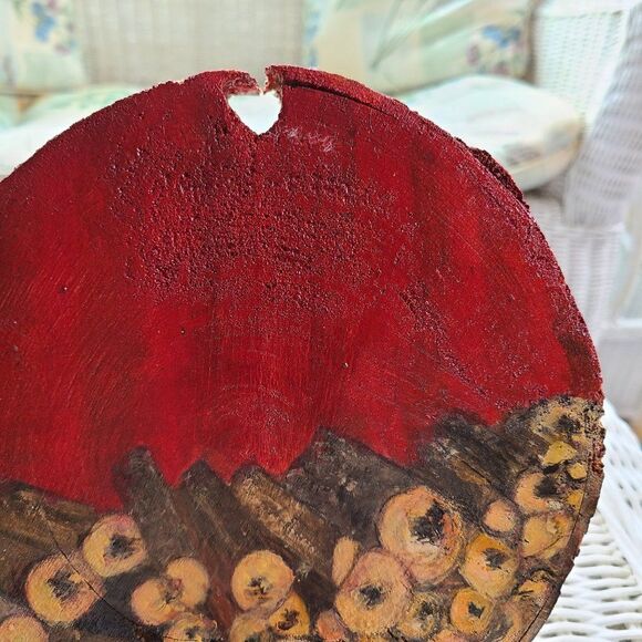 Stacked Wood Painted On 7.25" Wood Disc - Abstract Art - Yellow, Red Handpainted - Picture 2 of 15